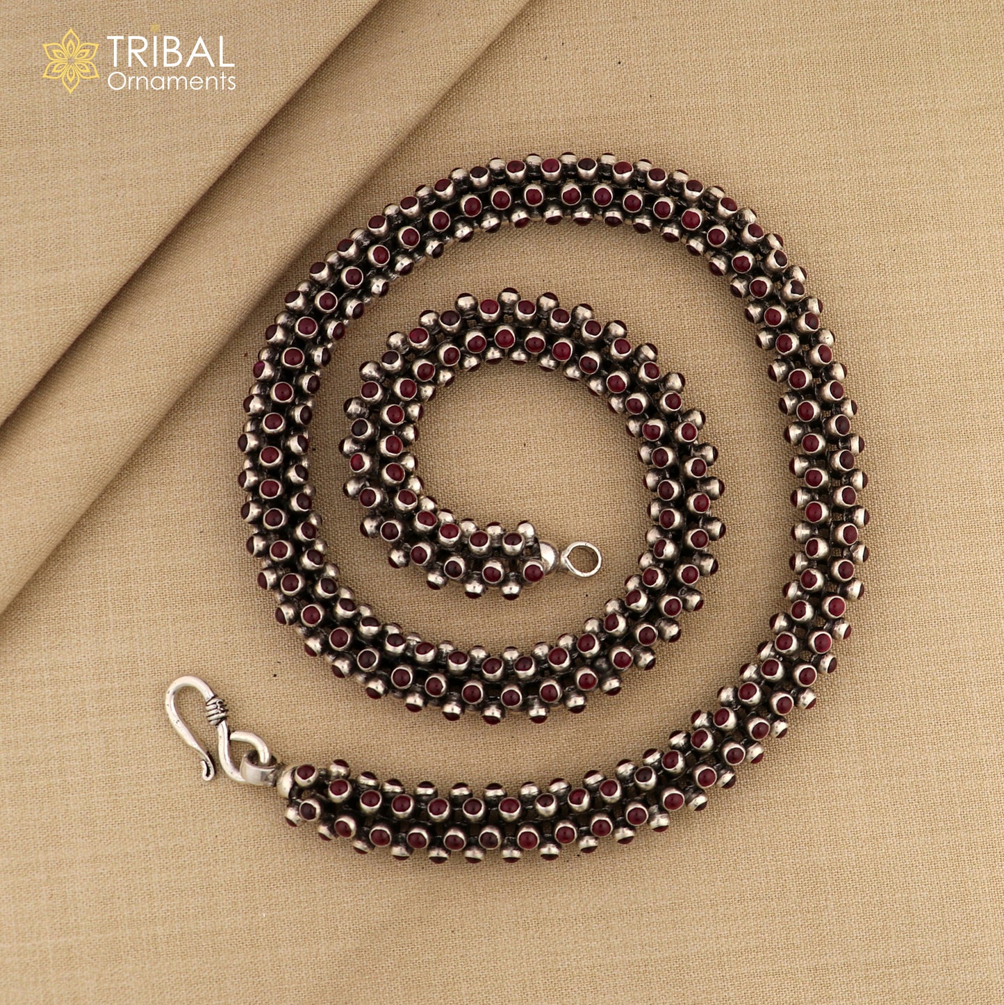 19 inches 925 sterling silver stylish red stone fashionable heavy chain ch607