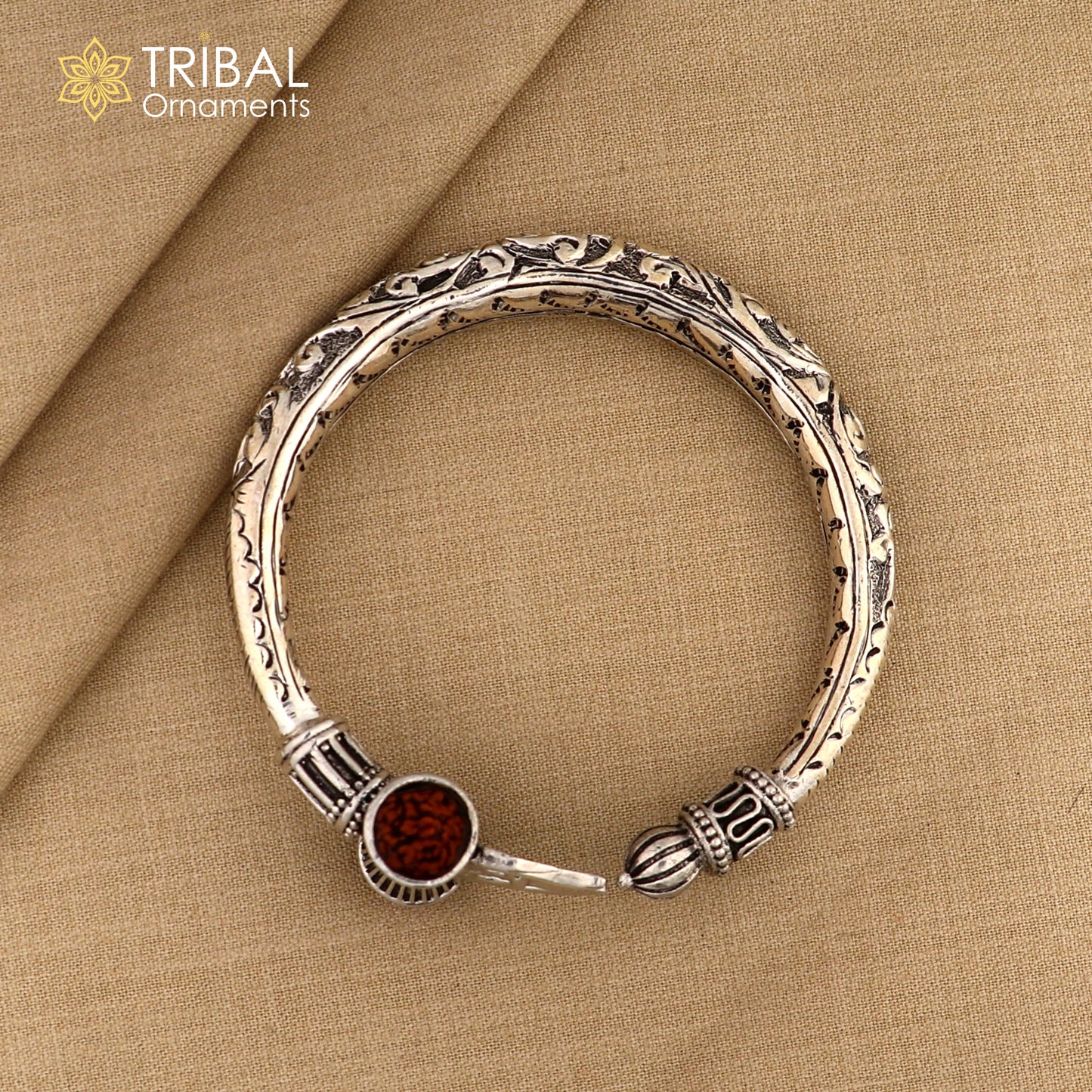 925 Sterling silver shiva trishul and rudraksha chitai work bangle bracelet kada tribal jewelry nsk935