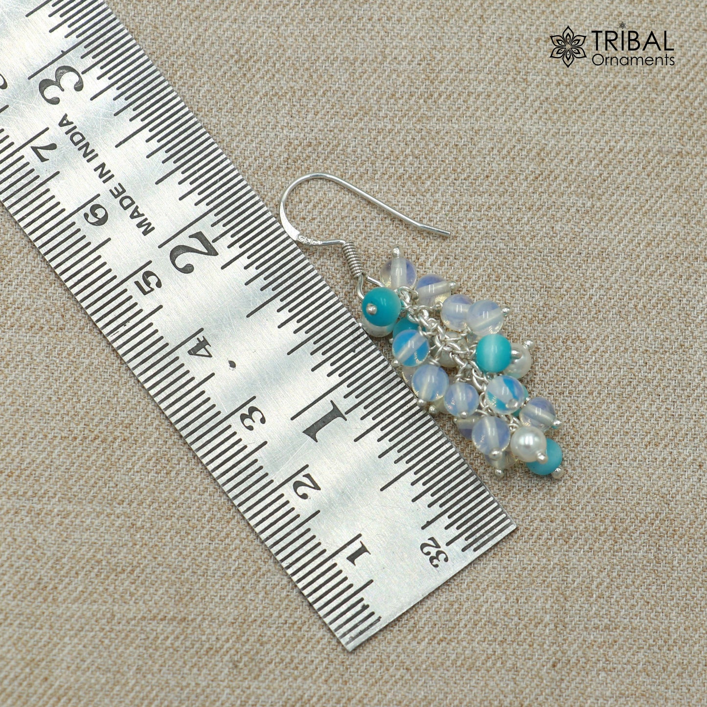 925 sterling silver beaded drop dangle earring featuring intricate beadwork, crafted by TRIBAL ORNAMENTS.