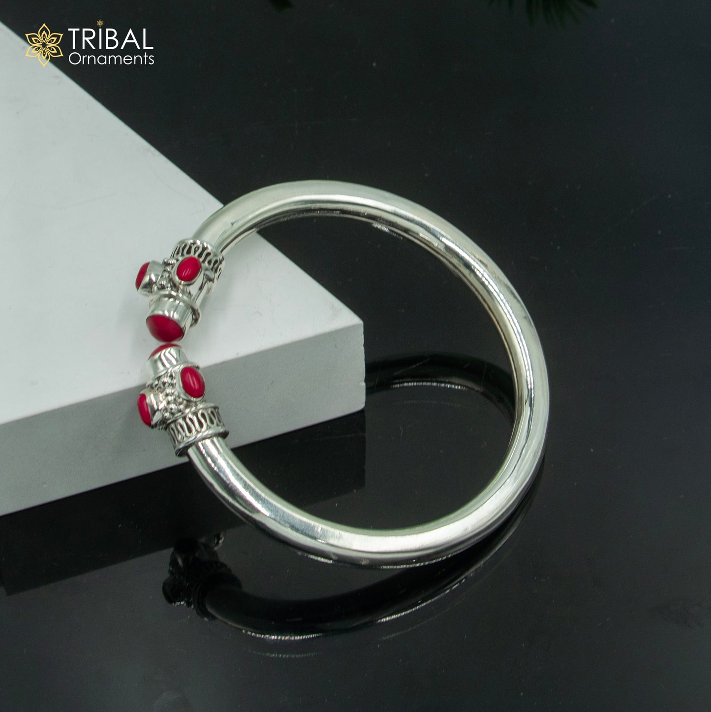 925 sterling silver handmade red stone coral kada bracelet unisex kada nsk894 - TRIBAL ORNAMENTS