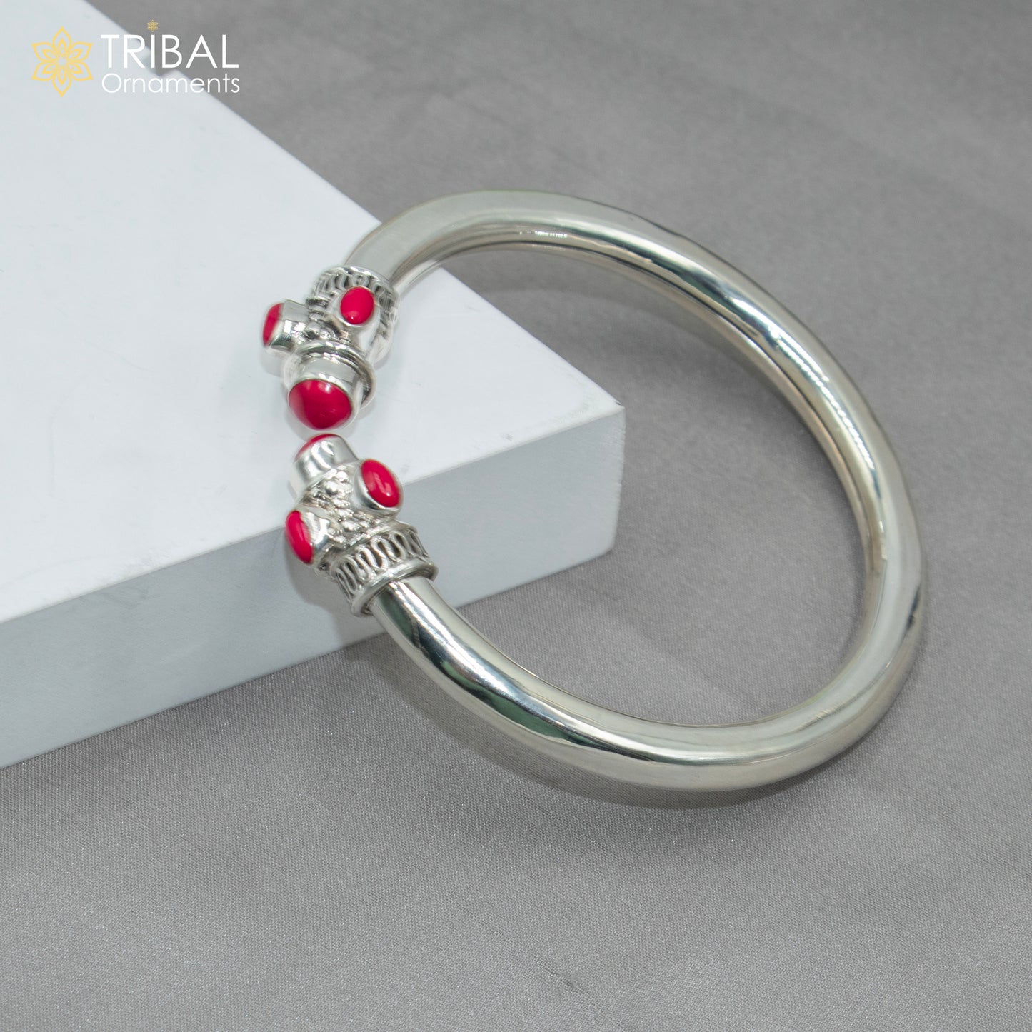 925 sterling silver handmade red stone coral kada bracelet unisex kada nsk894 - TRIBAL ORNAMENTS