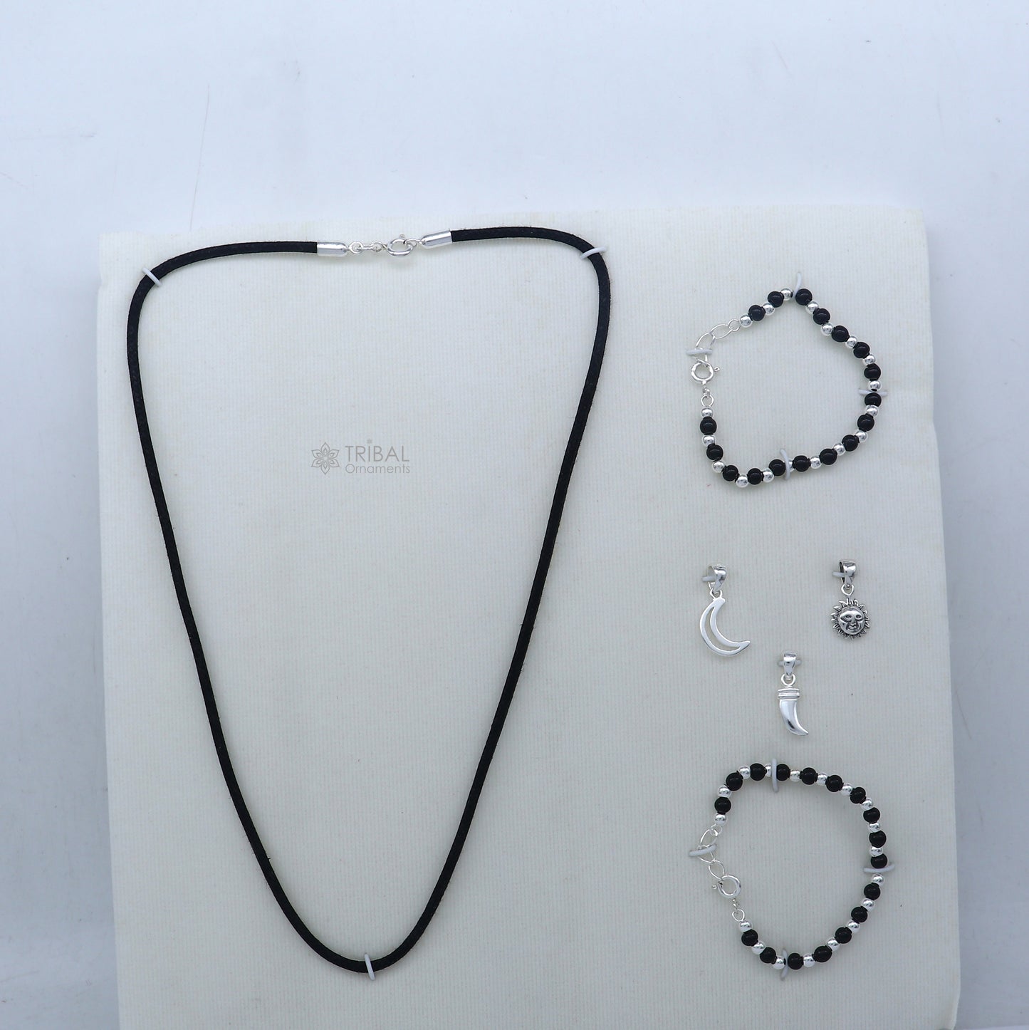 925 sterling silver handmade baby necklace pendant set with gorgeous adjustable black beads bracelet and 3 little pendants jewelry babyset2 - TRIBAL ORNAMENTS