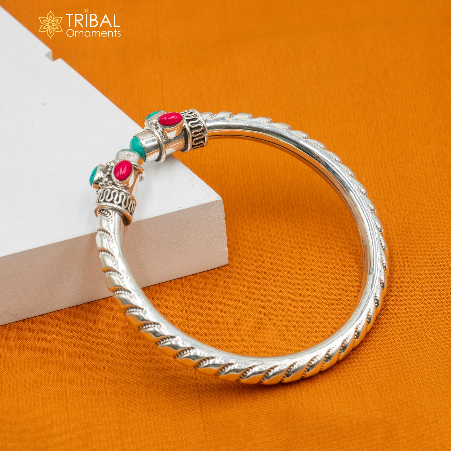 925 sterling silver handmade turquoise and coral stone kada bracelet unisex kada nsk893 - TRIBAL ORNAMENTS