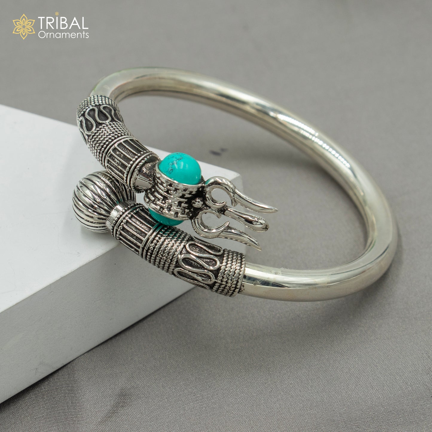 925 sterling handmade mahakal trident kada bracelet unisex kada nsk896 - TRIBAL ORNAMENTS