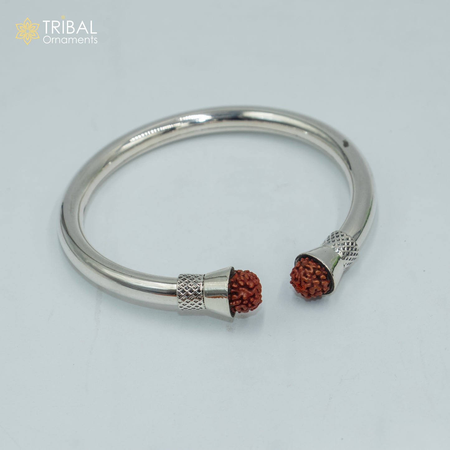 925 sterling silver handmade rudraksha kada bracelet unisex kada nsk895 - TRIBAL ORNAMENTS