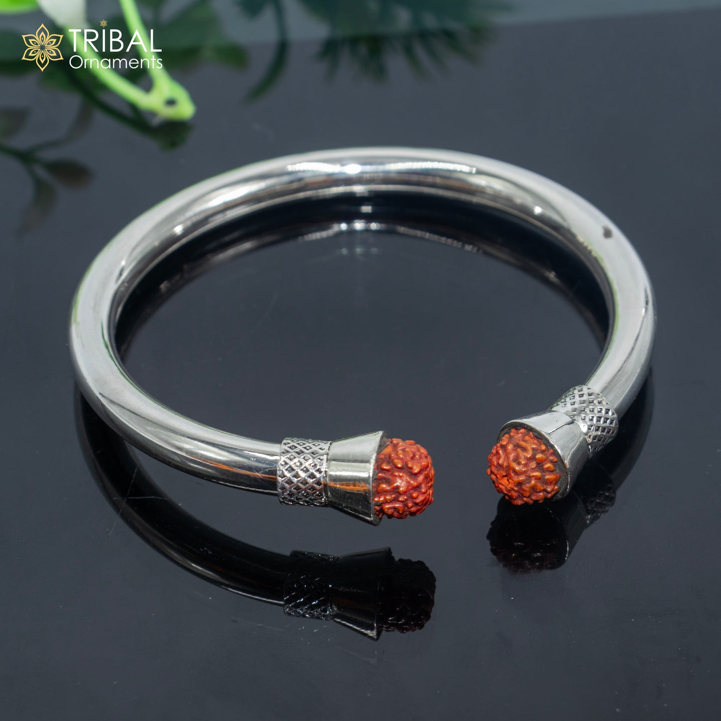 925 sterling silver handmade rudraksha kada bracelet unisex kada nsk895 - TRIBAL ORNAMENTS