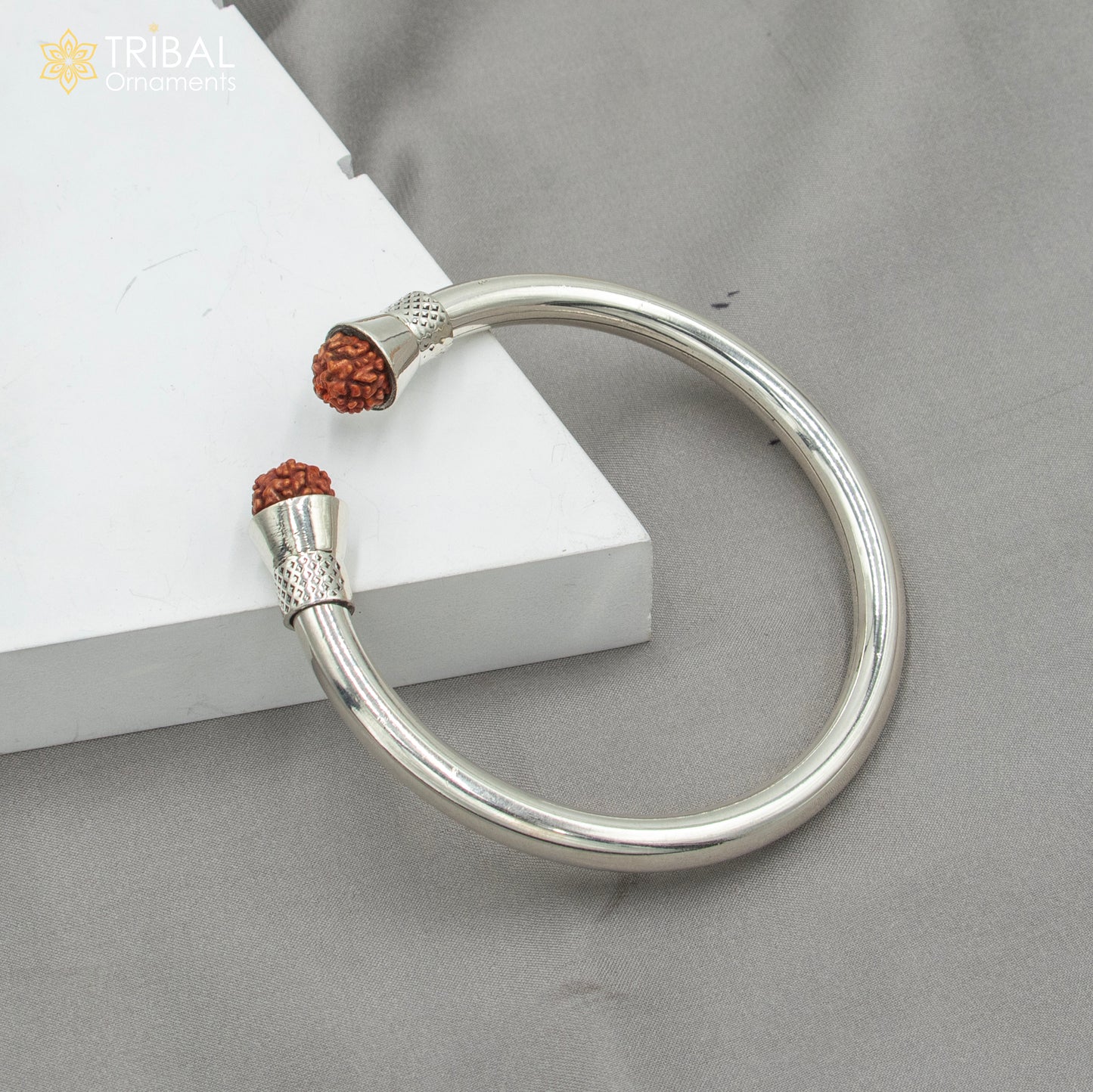 925 sterling silver handmade rudraksha kada bracelet unisex kada nsk895 - TRIBAL ORNAMENTS