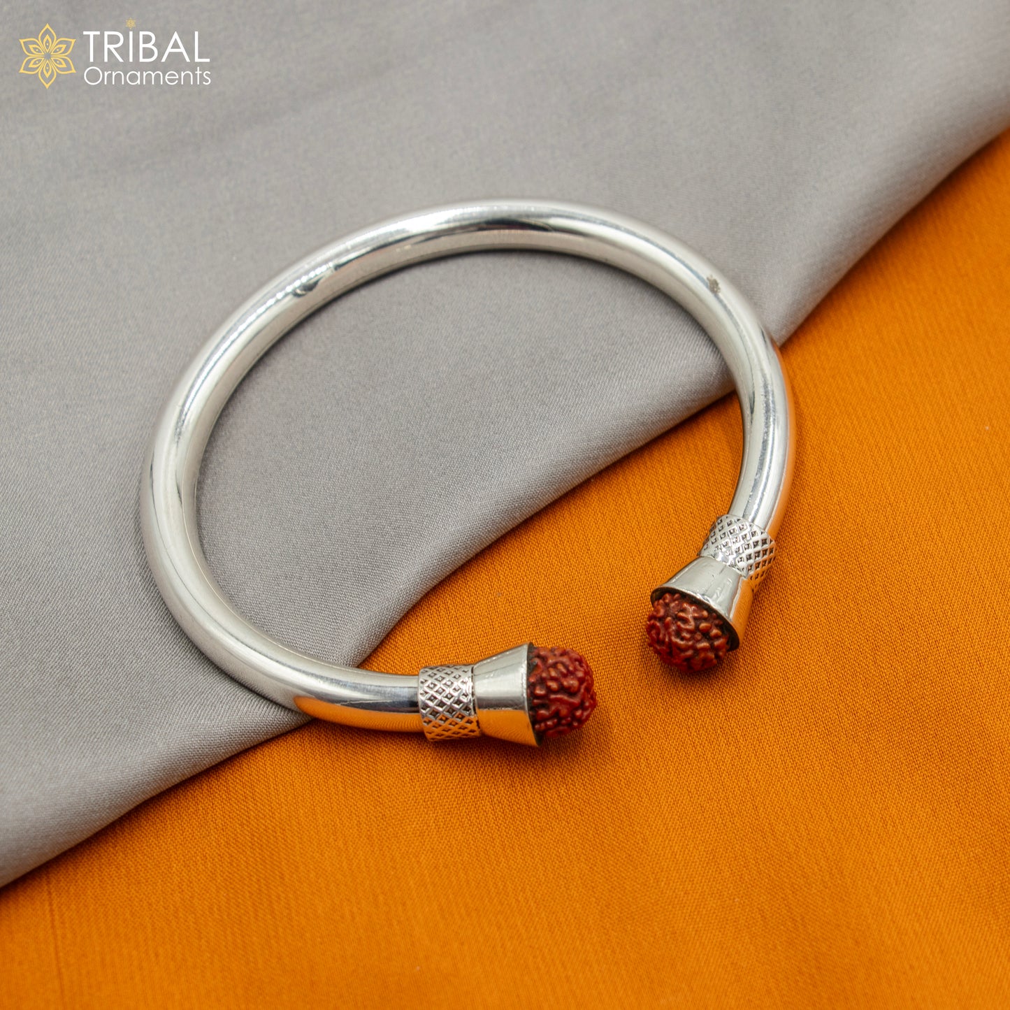 925 sterling silver handmade rudraksha kada bracelet unisex kada nsk895 - TRIBAL ORNAMENTS