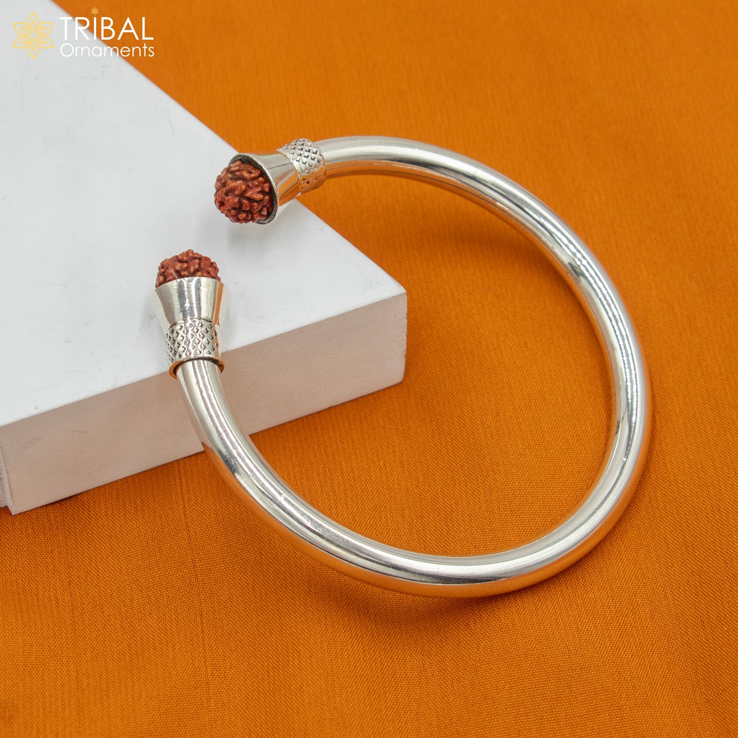 925 sterling silver handmade rudraksha kada bracelet unisex kada nsk895 - TRIBAL ORNAMENTS