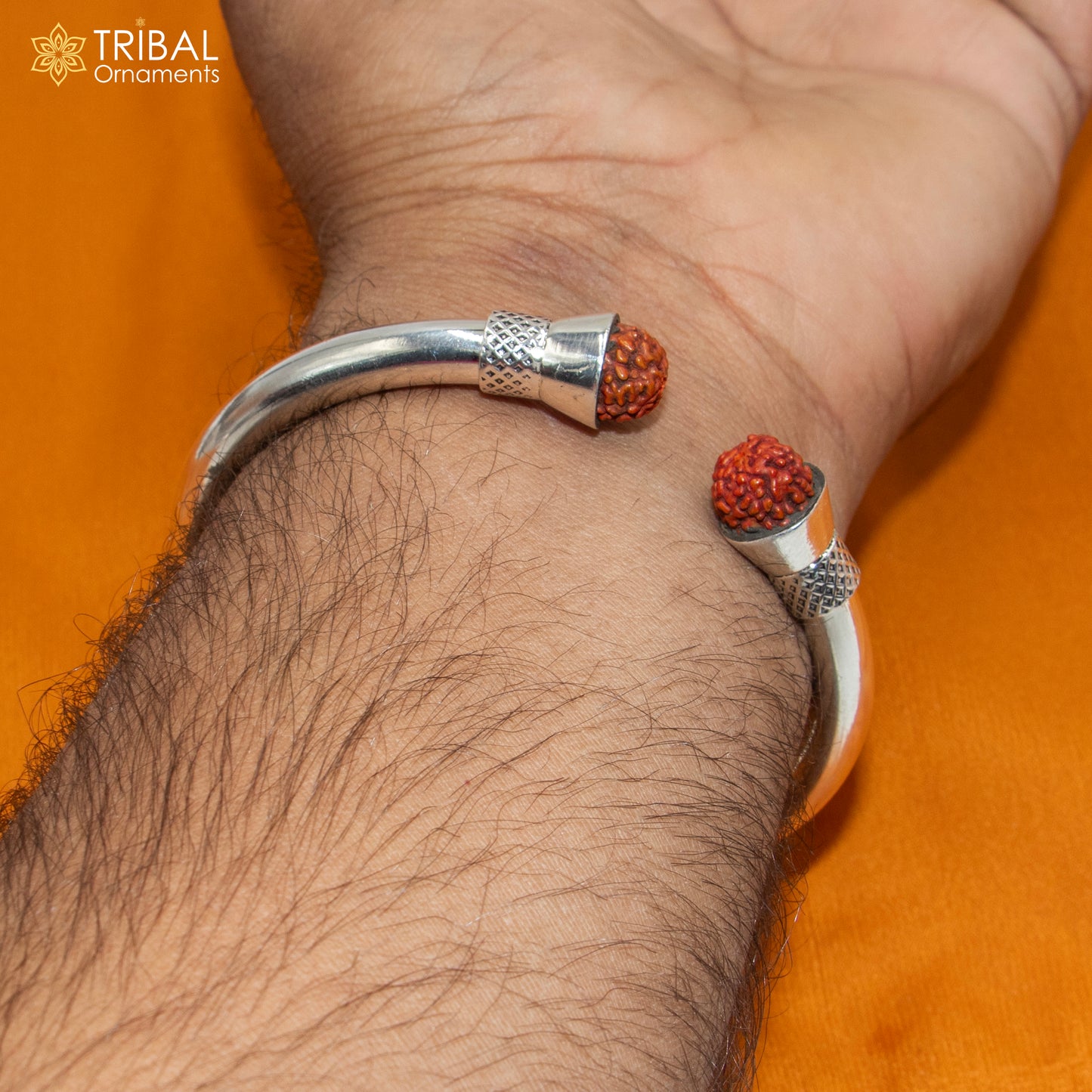 925 sterling silver handmade rudraksha kada bracelet unisex kada nsk895 - TRIBAL ORNAMENTS