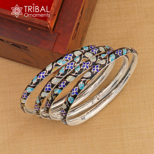 925 sterling silver handcrafted color enamel bangles bracelet, best brides jewelry vintage antique style wrist jewelry nba443