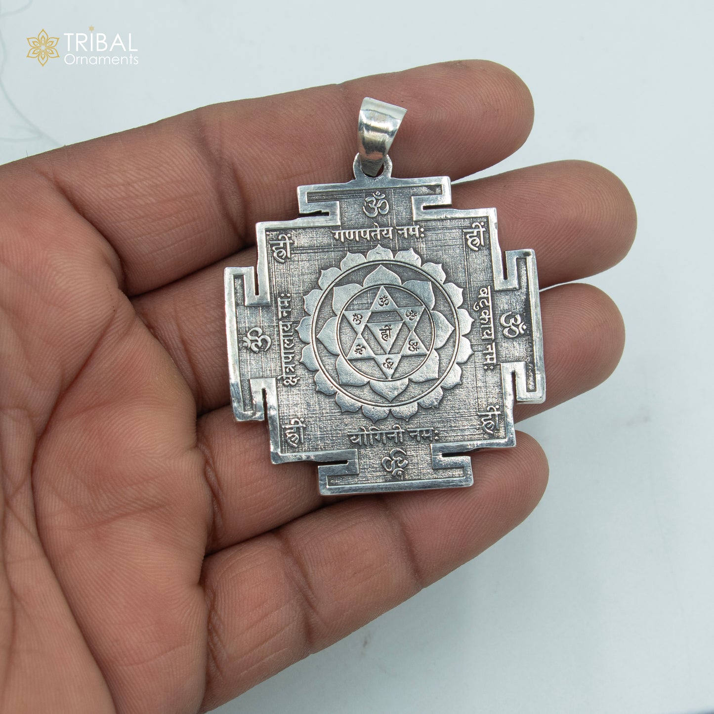 925 sterling silver handmade Baglamukhi maha Yantram Silver Pendant with chain tribal jewellery nsp1042 - TRIBAL ORNAMENTS