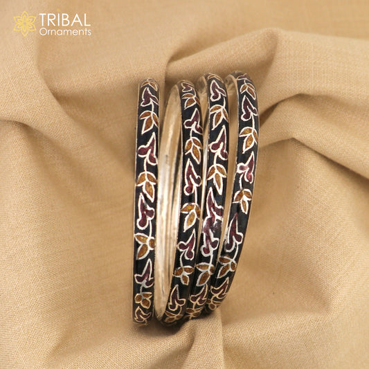 925 sterling silver handcrafted color enamel bangles bracelet, best brides jewelry vintage antique style wrist jewelry nba445