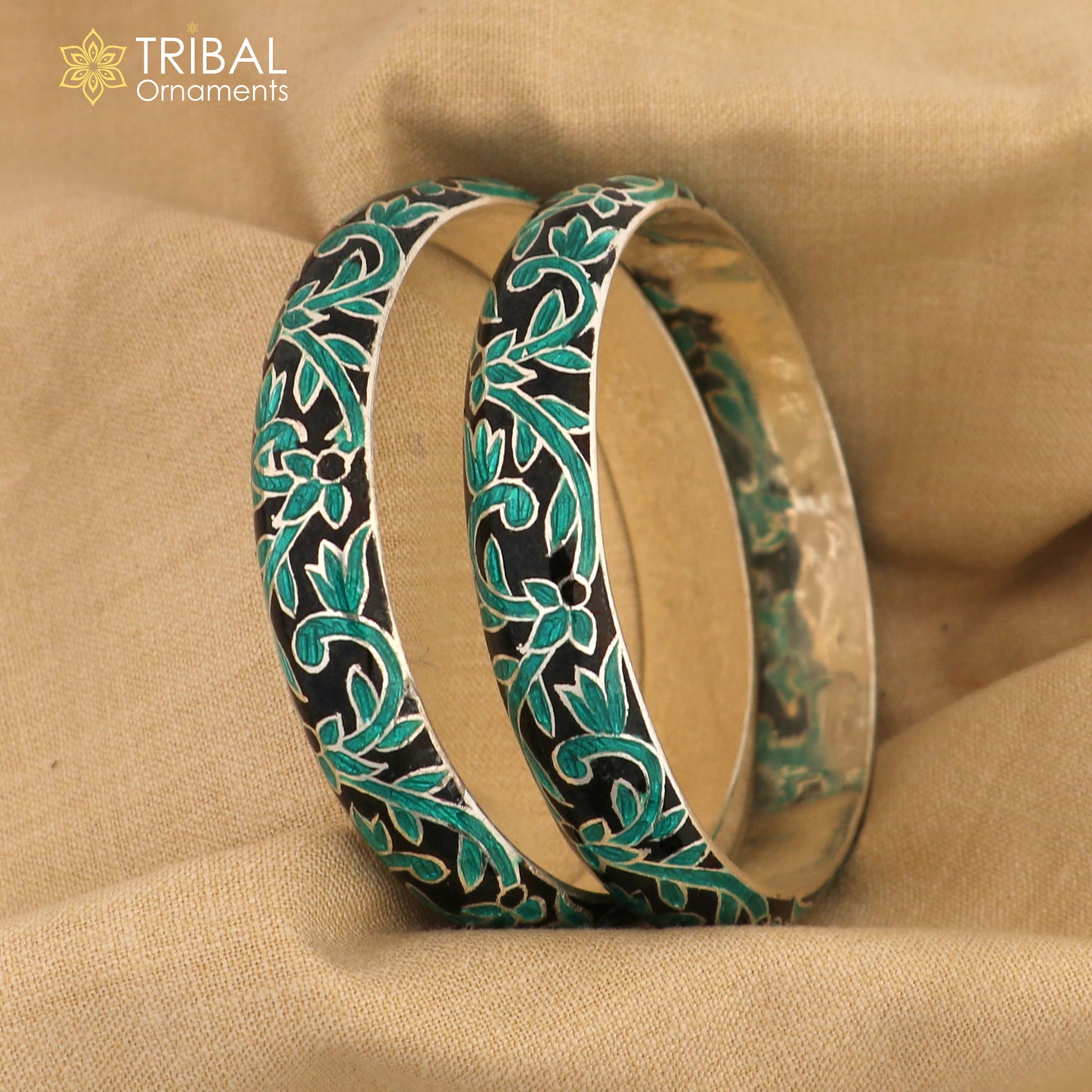 925 sterling silver handcrafted multicolor enamel flower design bangles bracelet nba454