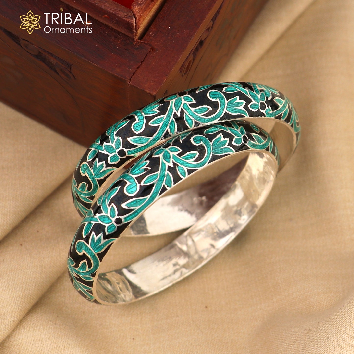 925 sterling silver handcrafted multicolor enamel flower design bangles bracelet nba454