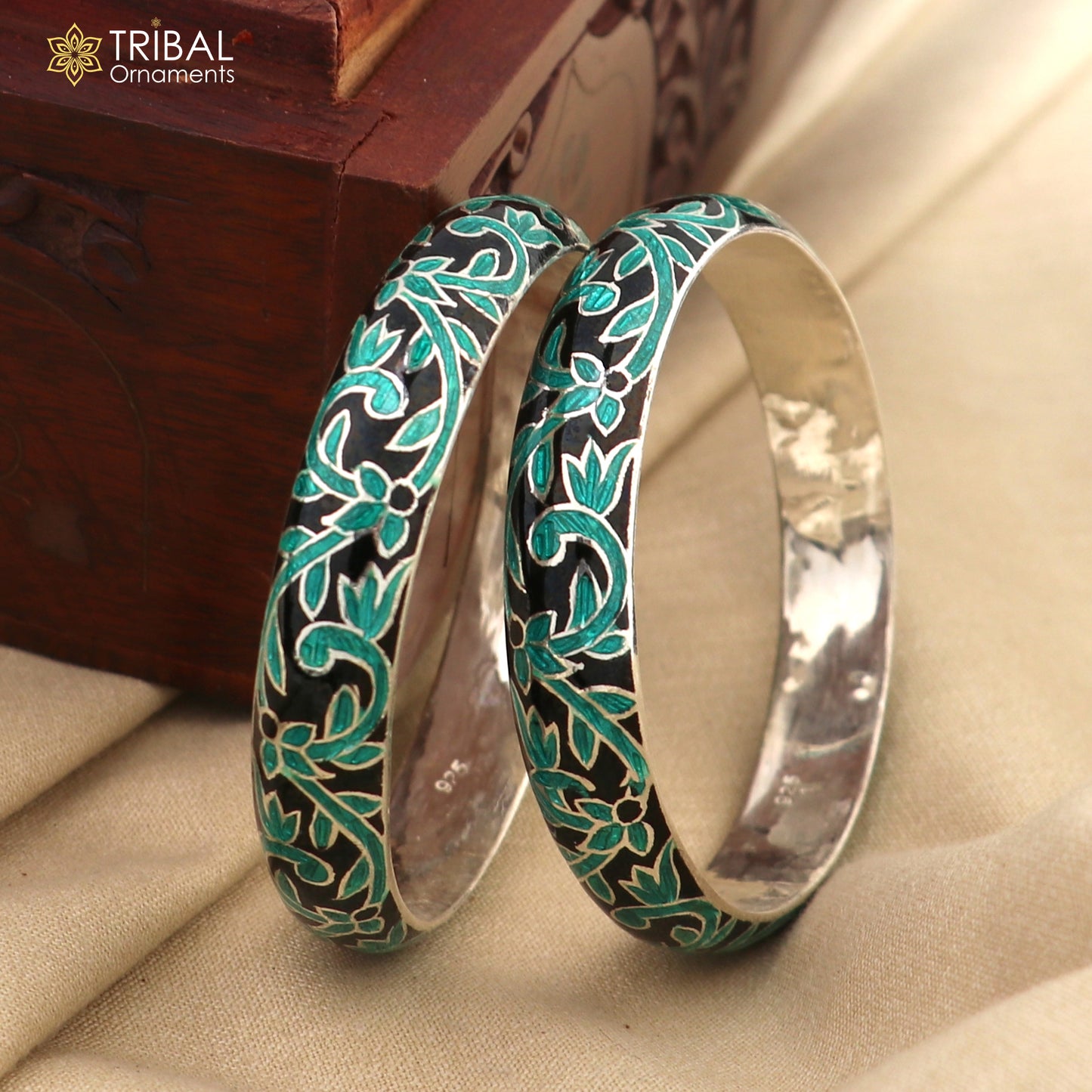 925 sterling silver handcrafted multicolor enamel flower design bangles bracelet nba454