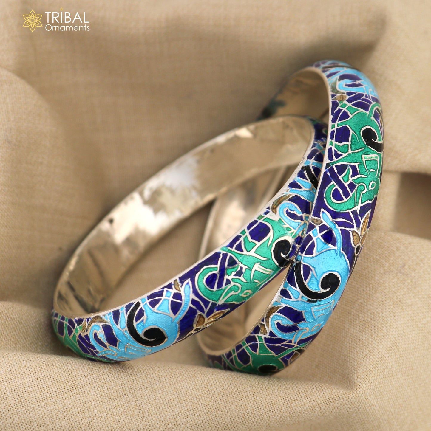 925 sterling silver handcrafted multicolor enamel flower design bangles bracelet nba456