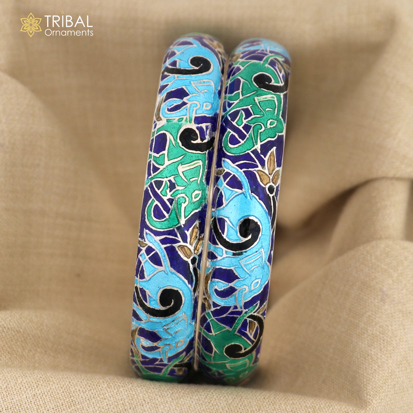 925 sterling silver handcrafted multicolor enamel flower design bangles bracelet nba456