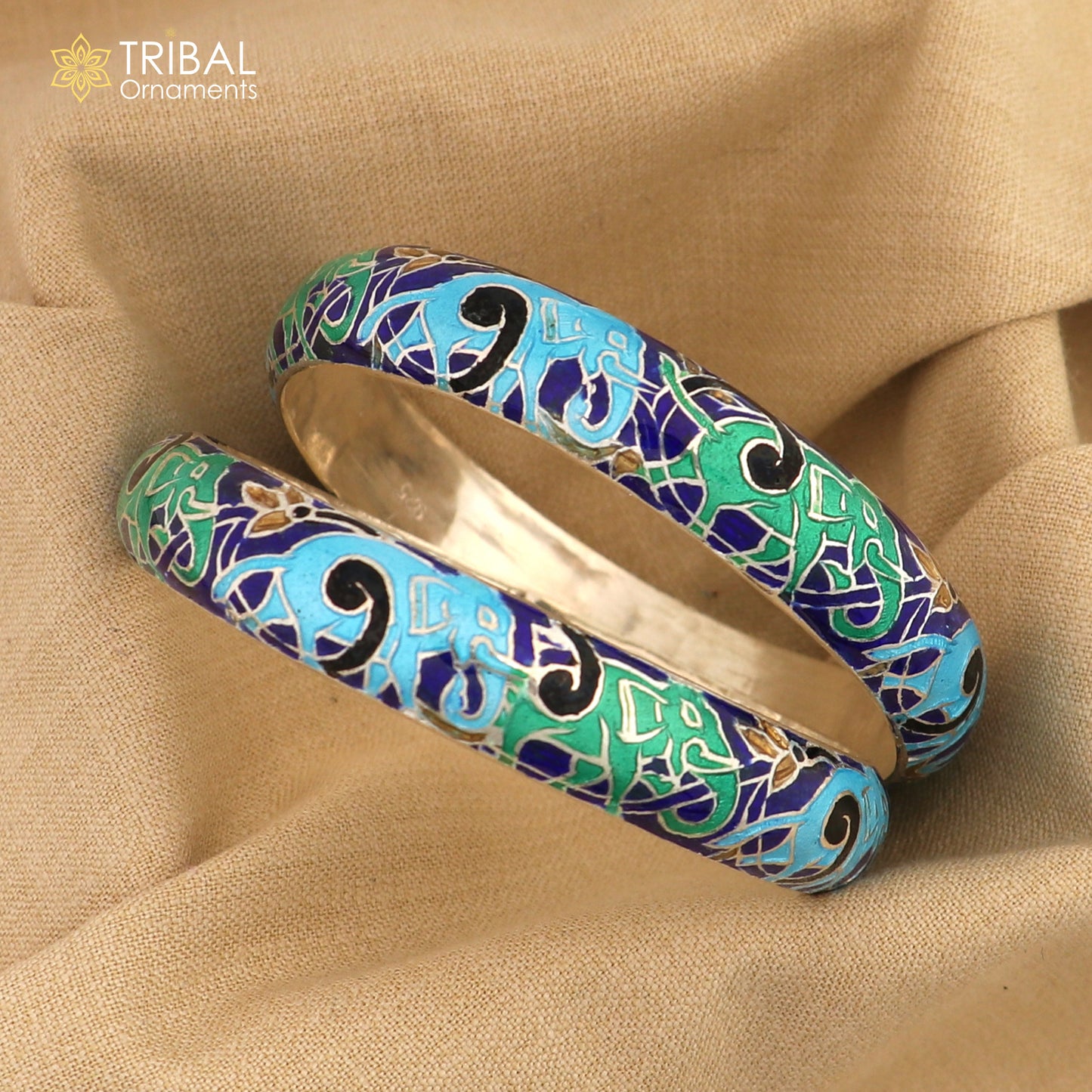 925 sterling silver handcrafted multicolor enamel flower design bangles bracelet nba456