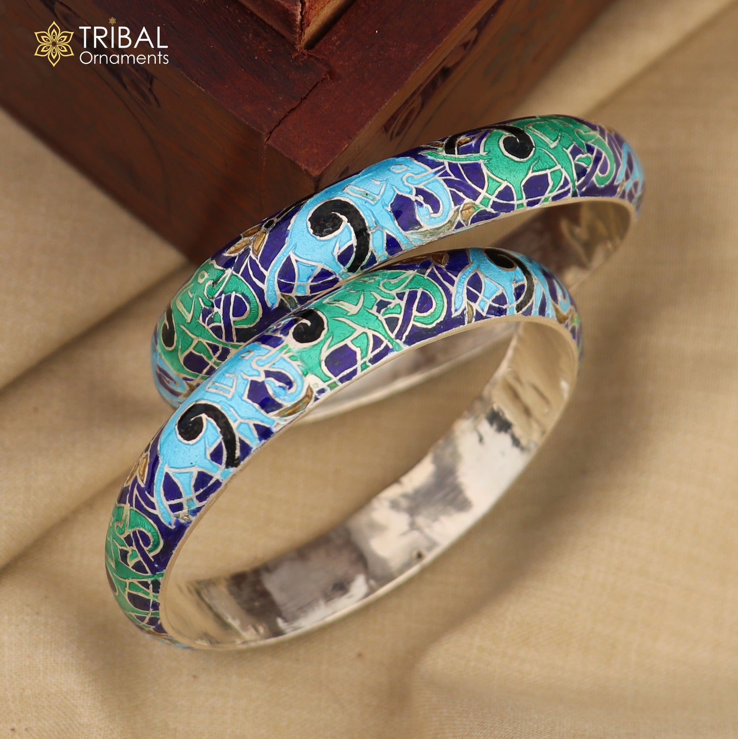 925 sterling silver handcrafted multicolor enamel flower design bangles bracelet nba456