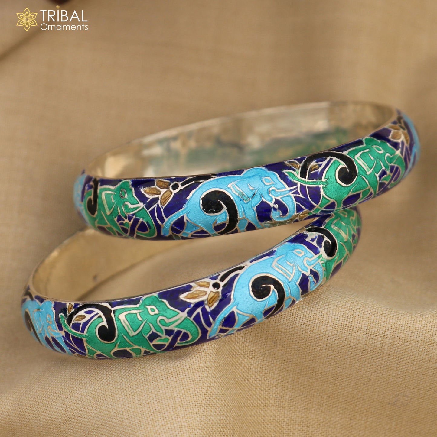 925 sterling silver handcrafted multicolor enamel flower design bangles bracelet nba456
