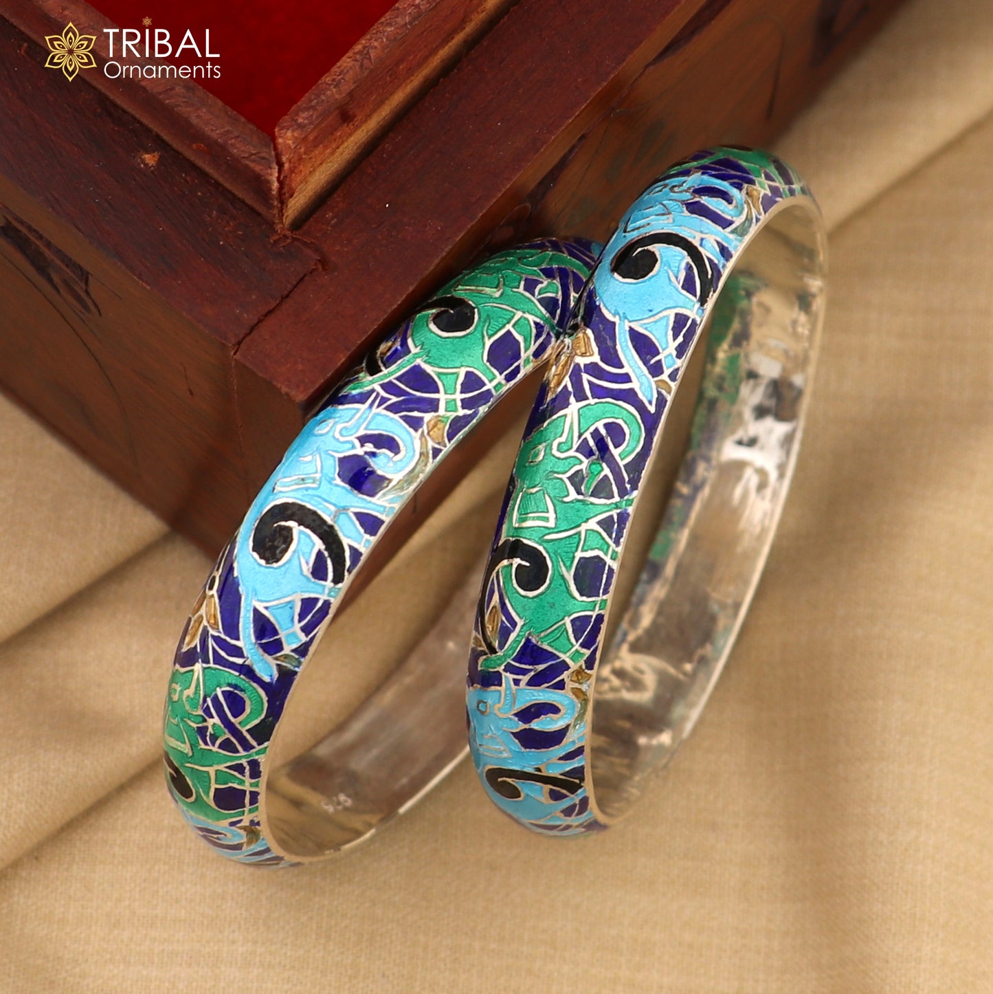 925 sterling silver handcrafted multicolor enamel flower design bangles bracelet nba456