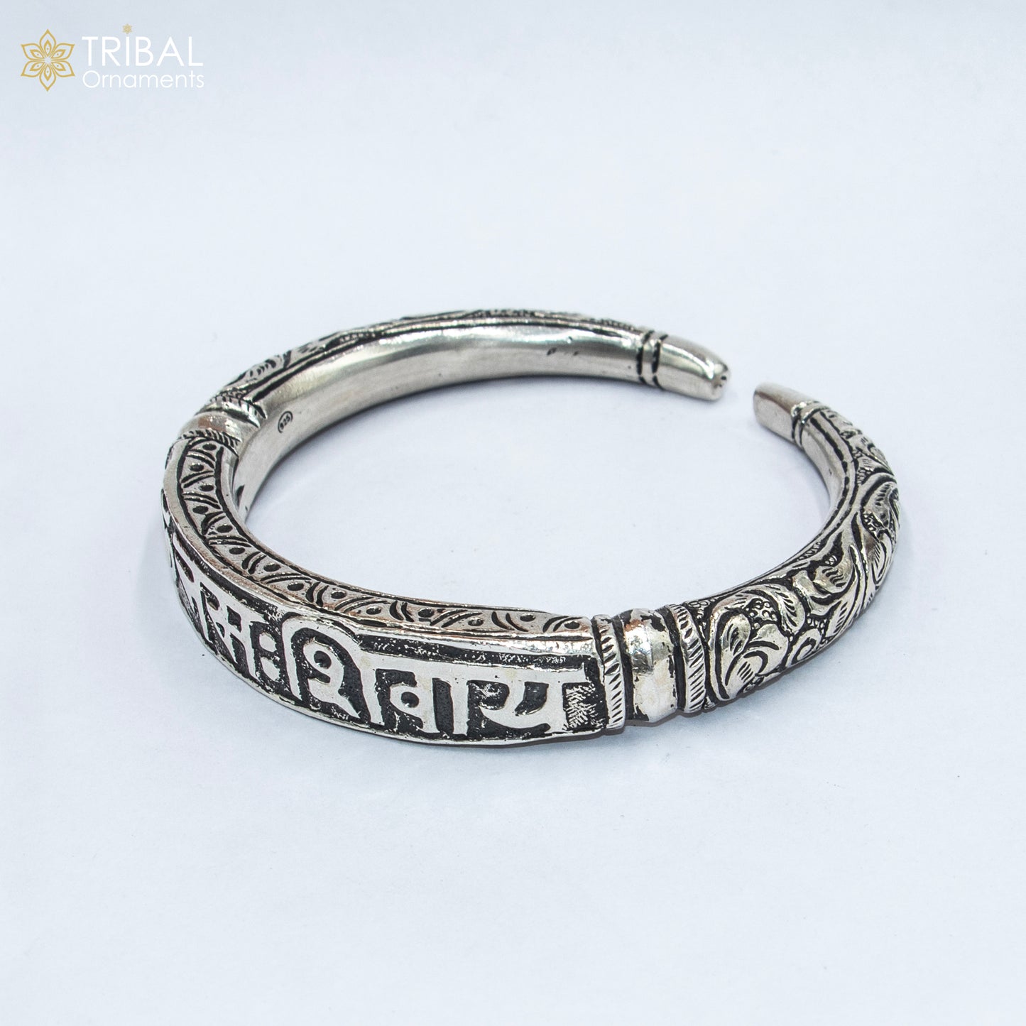 925 Sterling silver chitai work "om namah shivay" mantra bracelet kada jewelry nsk919
