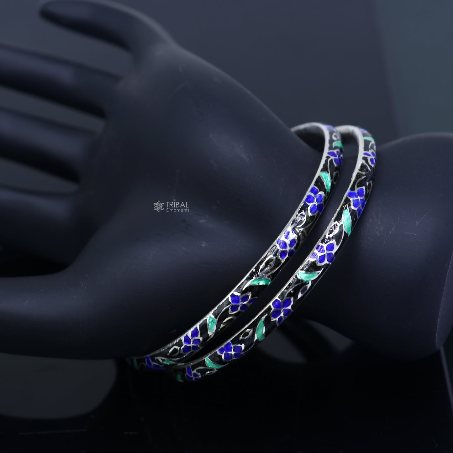925 sterling meenakari work designer bangle bracelet pure silver gifting jewelry, brides made bangles ba433 - TRIBAL ORNAMENTS