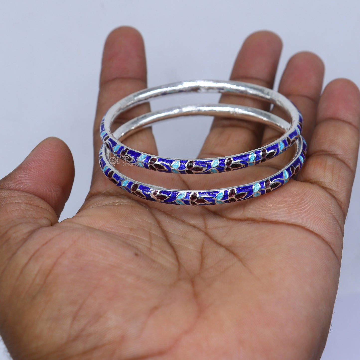 925 sterling meenakari work designer bangle bracelet pure silver gifting jewelry, brides made bangles ba434 - TRIBAL ORNAMENTS