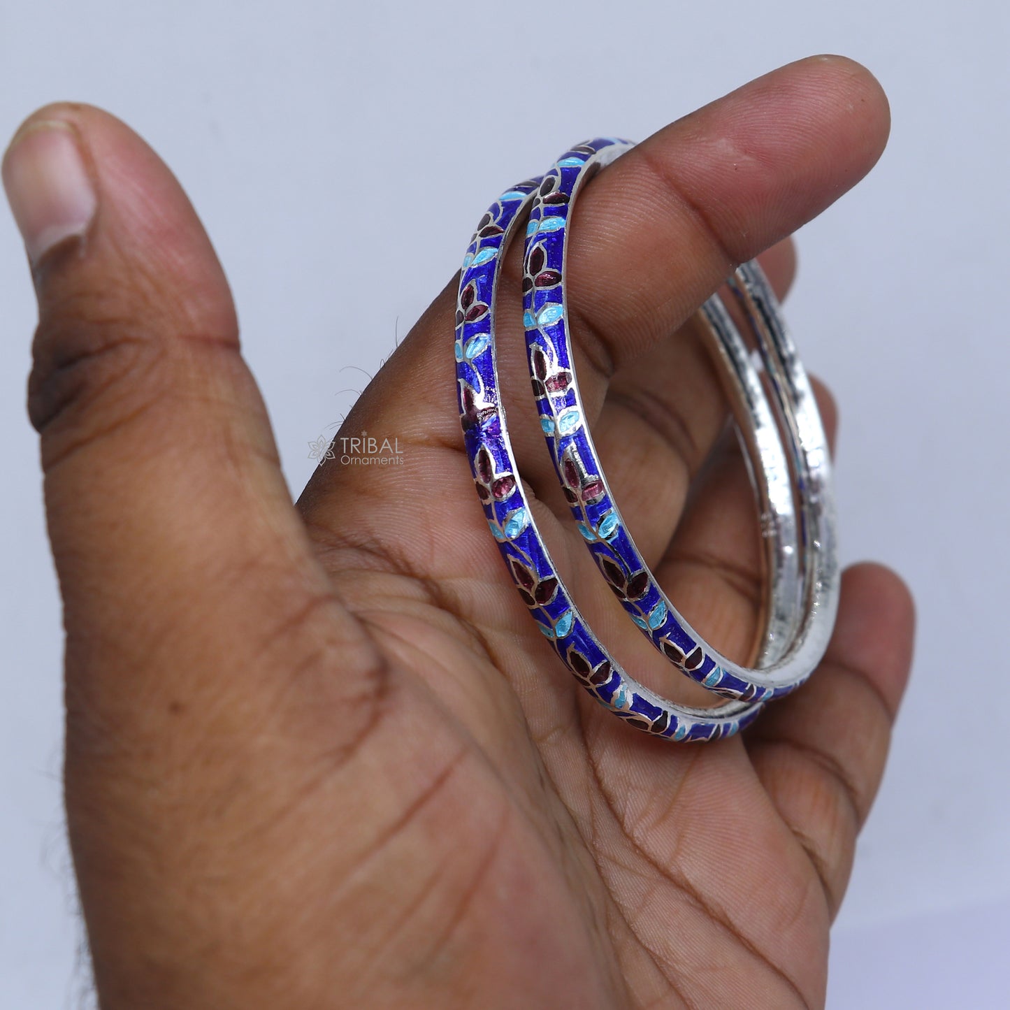 925 sterling meenakari work designer bangle bracelet pure silver gifting jewelry, brides made bangles ba434 - TRIBAL ORNAMENTS
