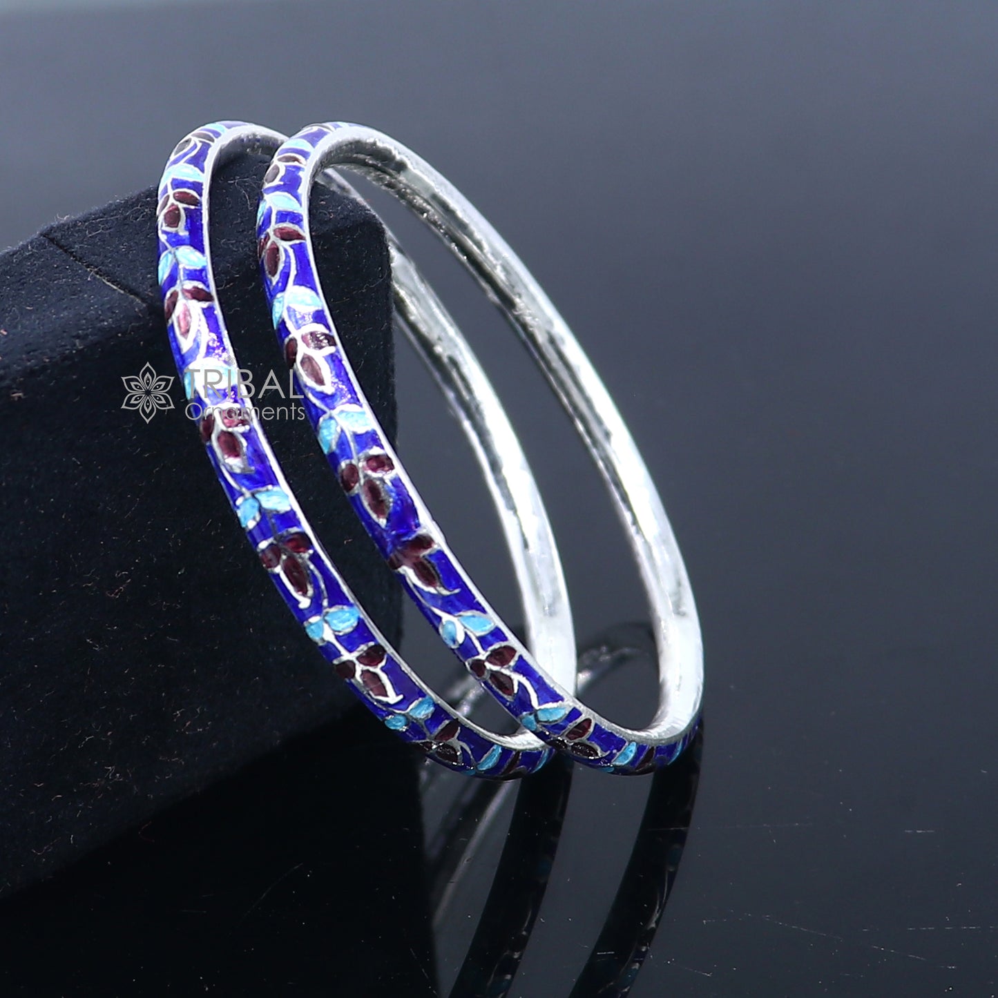 925 sterling meenakari work designer bangle bracelet pure silver gifting jewelry, brides made bangles ba434 - TRIBAL ORNAMENTS