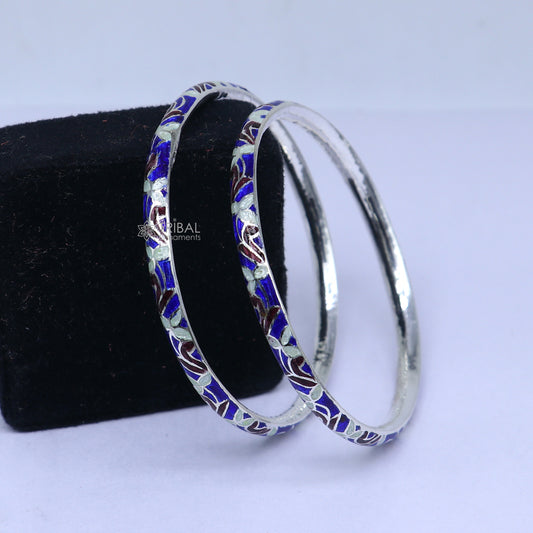 925 sterling meenakari work designer bangle bracelet pure silver gifting jewelry, brides made bangles ba435 - TRIBAL ORNAMENTS