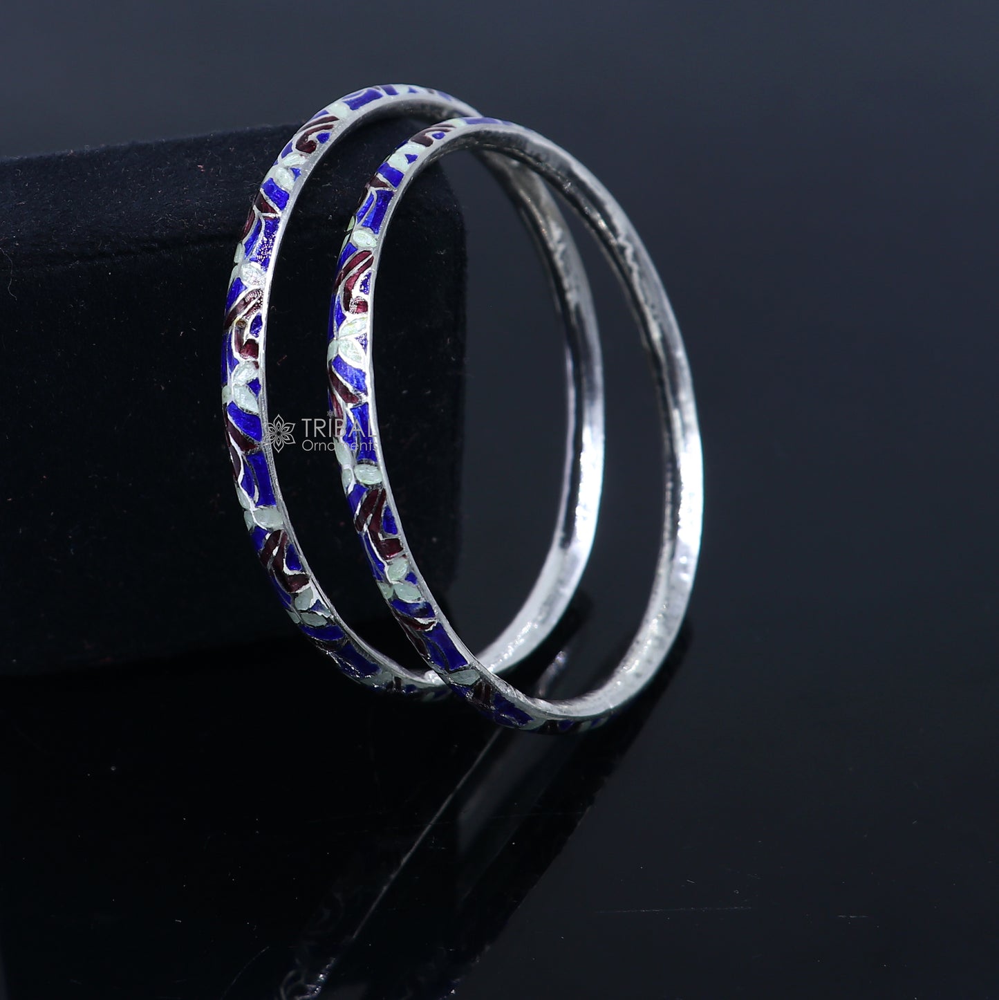 925 sterling meenakari work designer bangle bracelet pure silver gifting jewelry, brides made bangles ba435 - TRIBAL ORNAMENTS