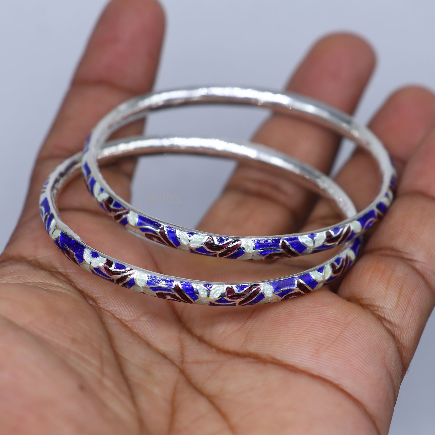 925 sterling meenakari work designer bangle bracelet pure silver gifting jewelry, brides made bangles ba435 - TRIBAL ORNAMENTS