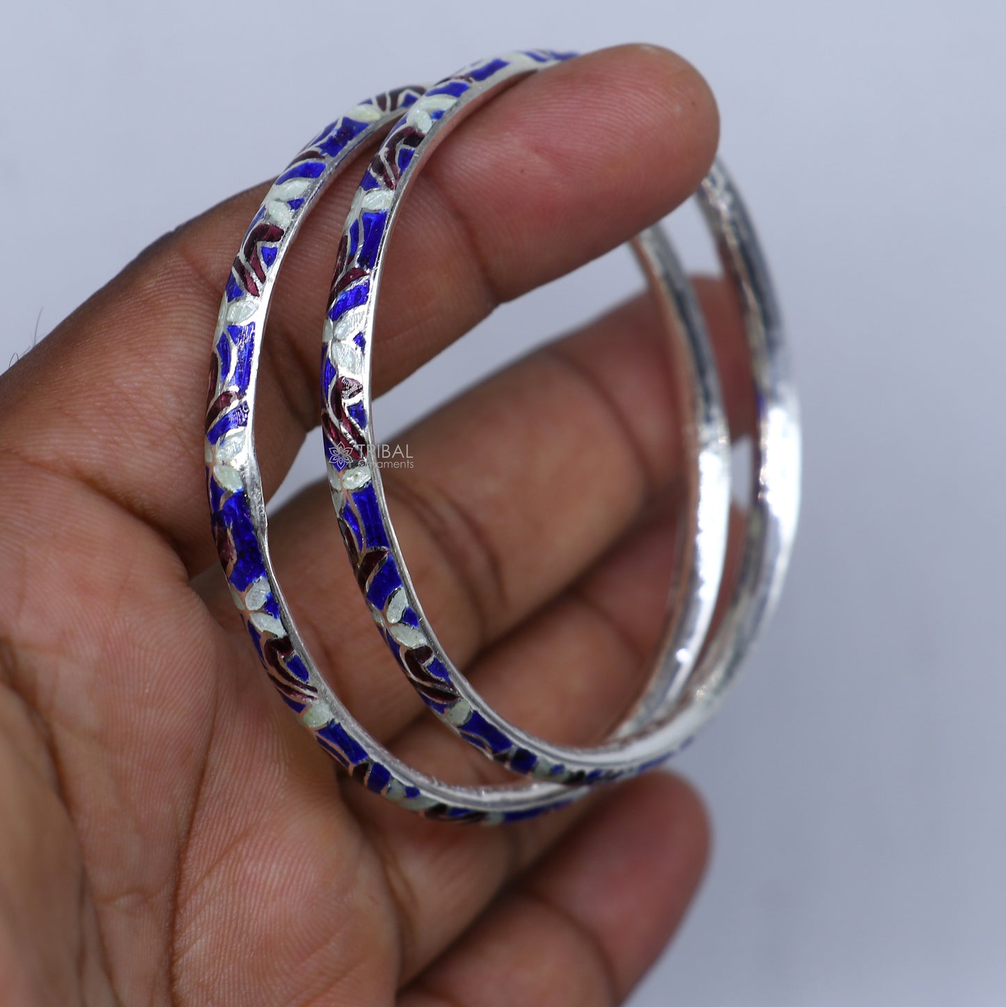 925 sterling meenakari work designer bangle bracelet pure silver gifting jewelry, brides made bangles ba435 - TRIBAL ORNAMENTS