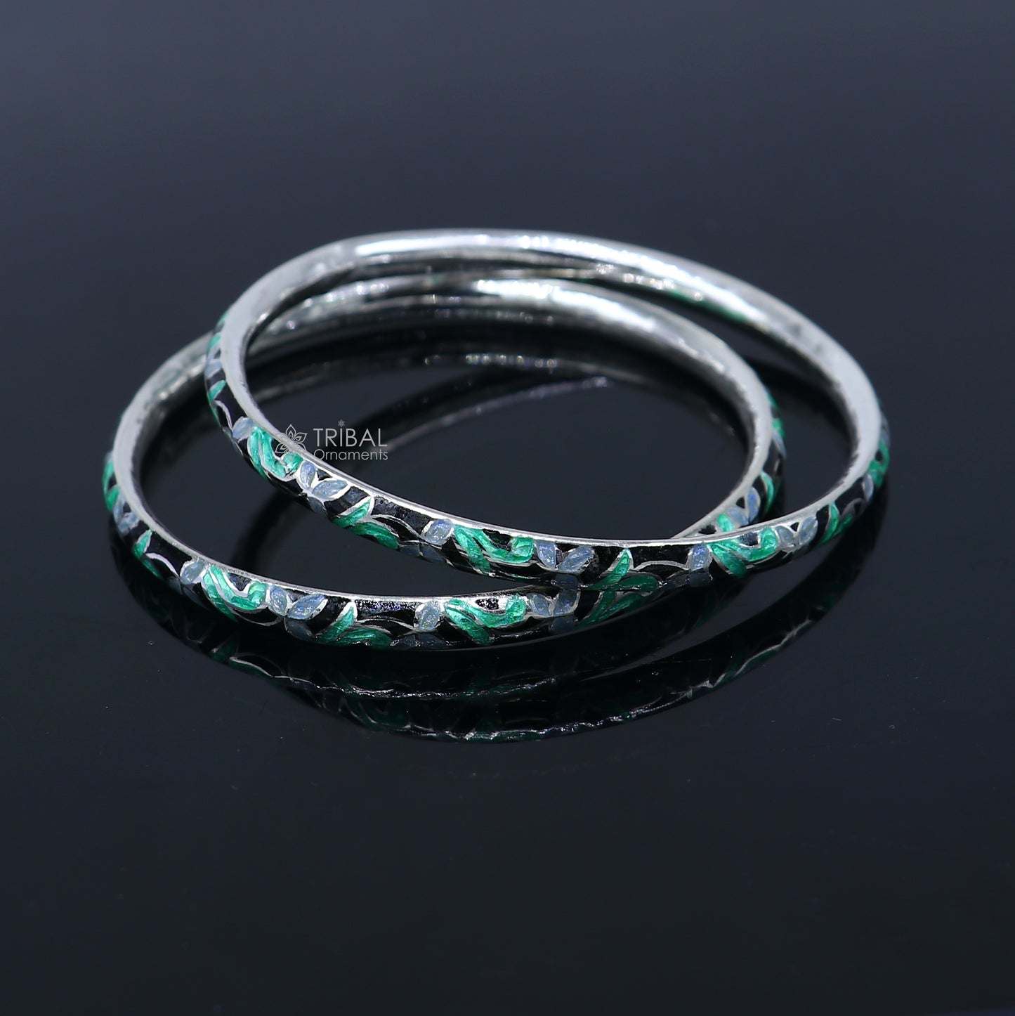 925 sterling meenakari work designer bangle bracelet pure silver gifting jewelry, brides made bangles ba436 - TRIBAL ORNAMENTS