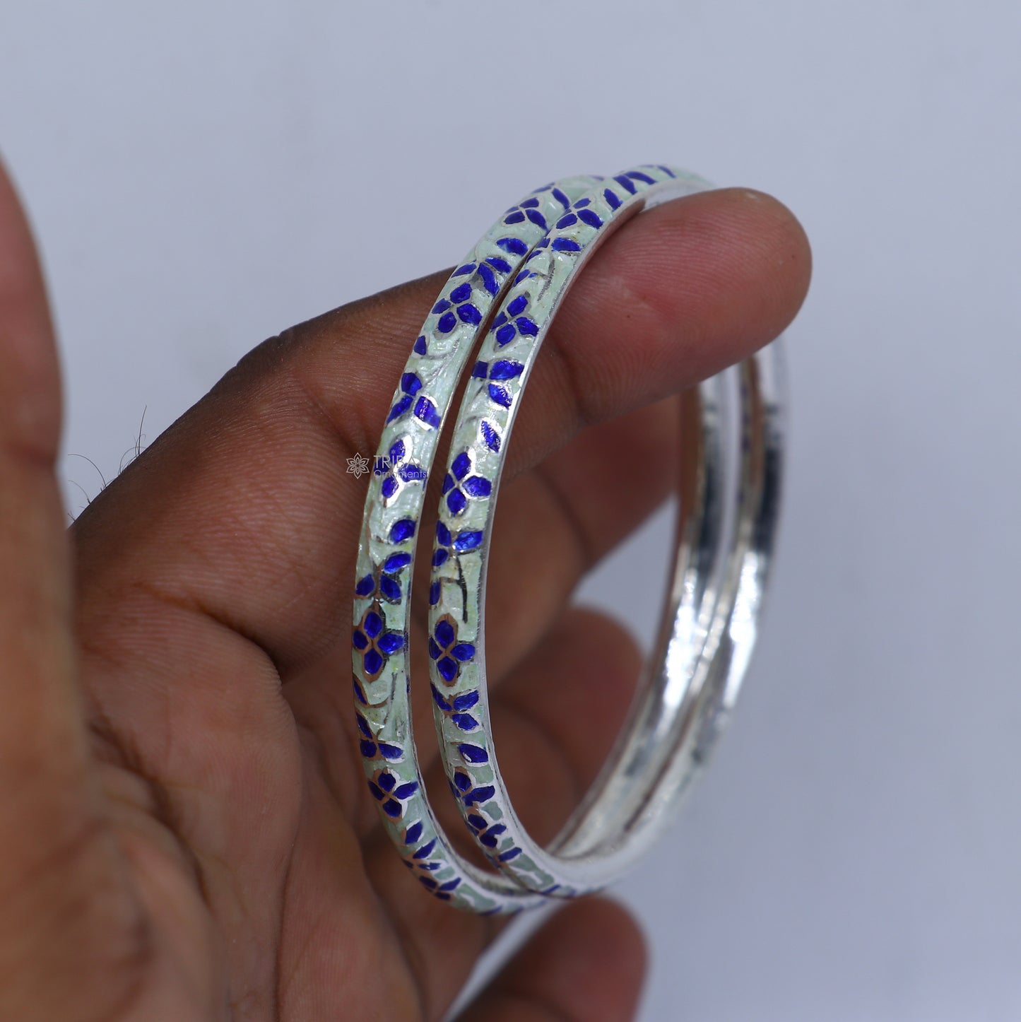 925 sterling meenakari work designer bangle bracelet pure silver gifting jewelry, brides made bangles ba430 - TRIBAL ORNAMENTS