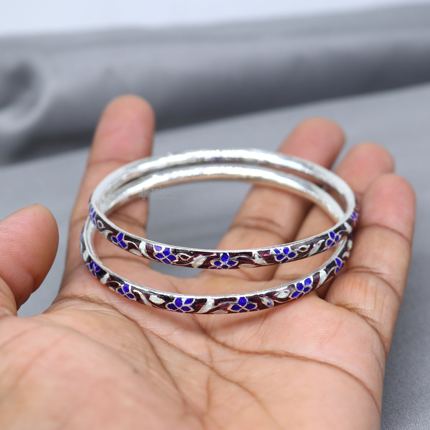 925 sterling meenakari work designer bangle bracelet pure silver gifting jewelry, brides made bangles ba431 - TRIBAL ORNAMENTS
