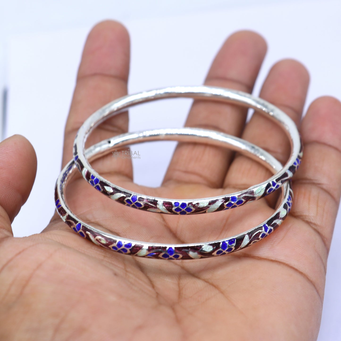 925 sterling meenakari work designer bangle bracelet pure silver gifting jewelry, brides made bangles ba431 - TRIBAL ORNAMENTS