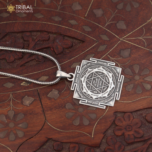 925 sterling silver Shree Laxmi Narayan yantram pendant with chain, tribal jewelry design, handcrafted by TRIBAL ORNAMENTS.
