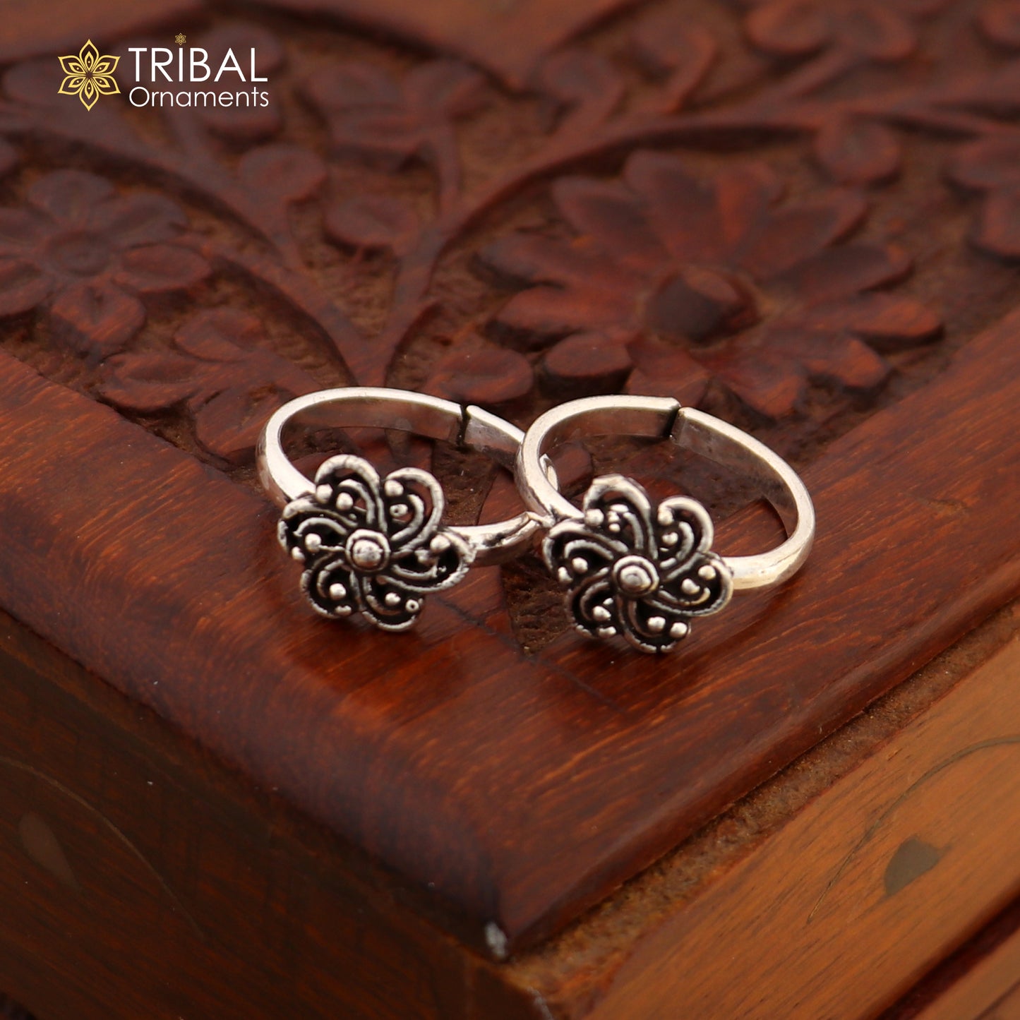 925 sterling silver handmade stylish flower design toe ring band tribal belly dance vintage style ethnic brides jewelry ytr36