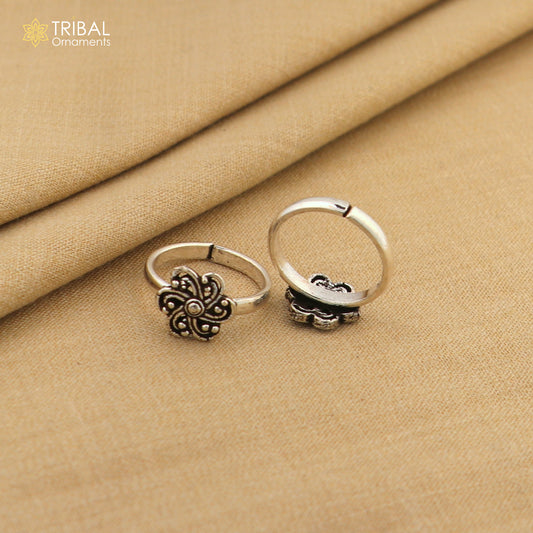925 sterling silver handmade stylish flower design toe ring band tribal belly dance vintage style ethnic brides jewelry ytr36
