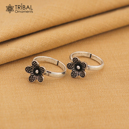 925 sterling silver elegant floral design handmade toe ring, toe band stylish modern women's brides jewelry, india traditional jewelry ytr43