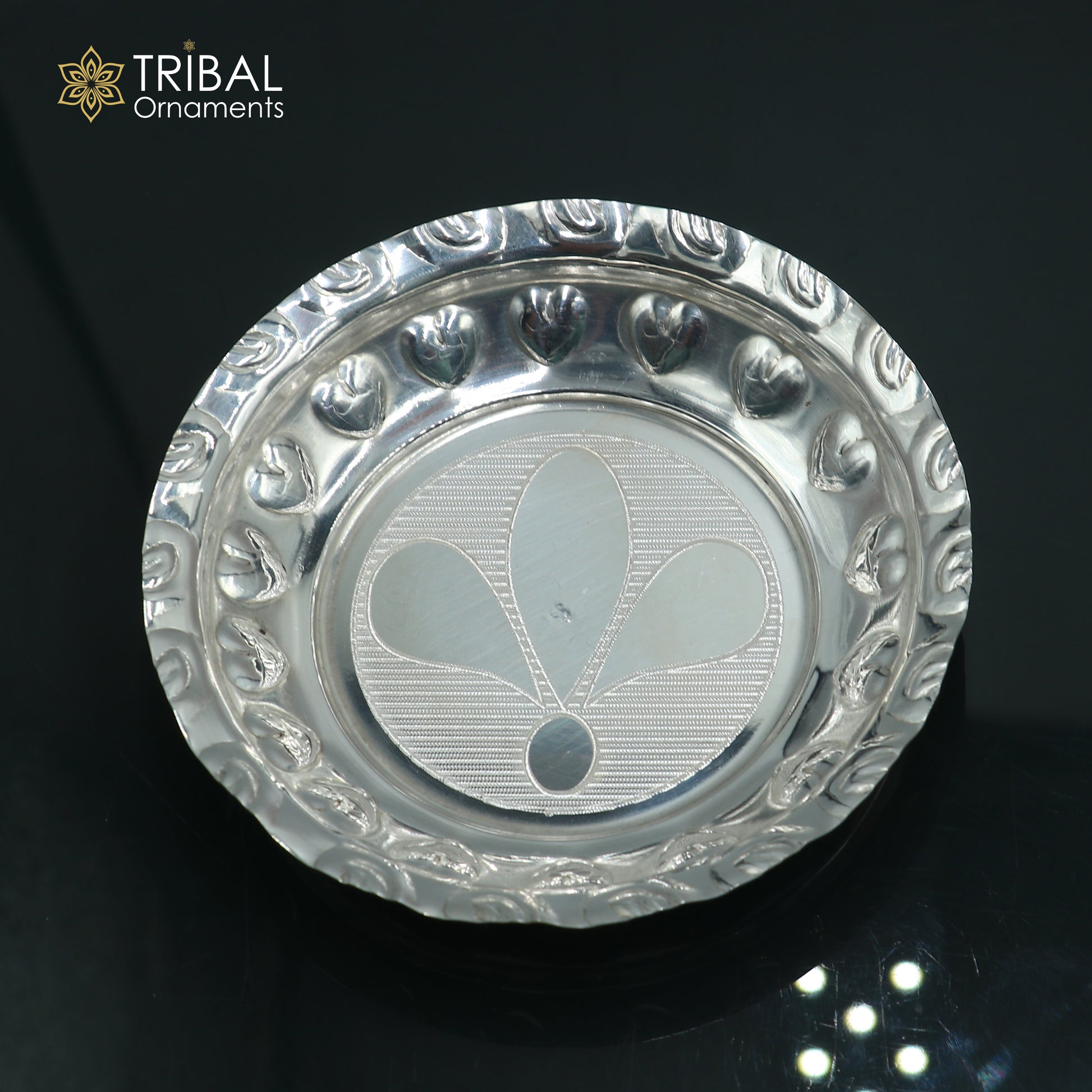 925 sterling silver handmade plate/ tray, best gifting baby food serving silver utensils, silver articles, puja utensils sv314 - TRIBAL ORNAMENTS