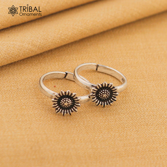 925 sterling silver elegant floral design handmade toe ring, toe band stylish modern women's brides jewelry, india traditional jewelry ytr43