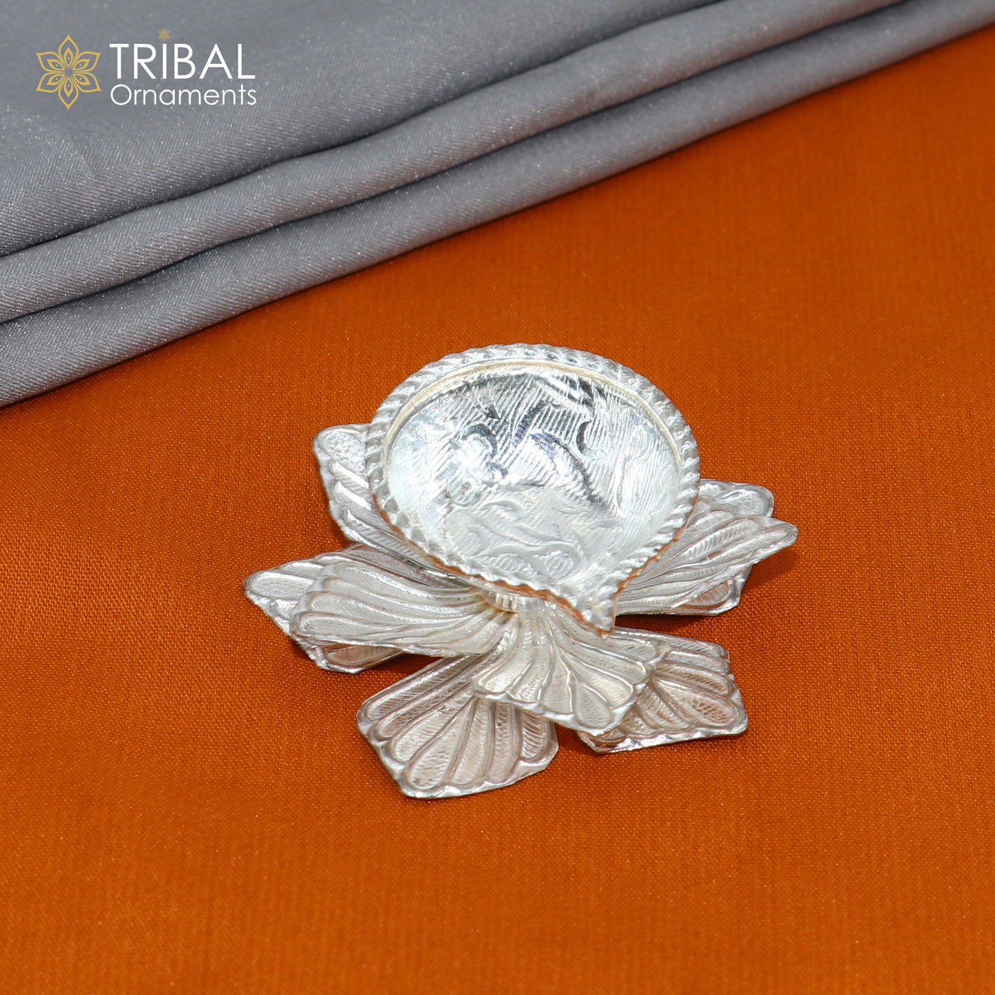 925 sterling silver handcrafted flower design lamp/ Deepak, silver article, puja utensils, silver figurine su1066 - TRIBAL ORNAMENTS