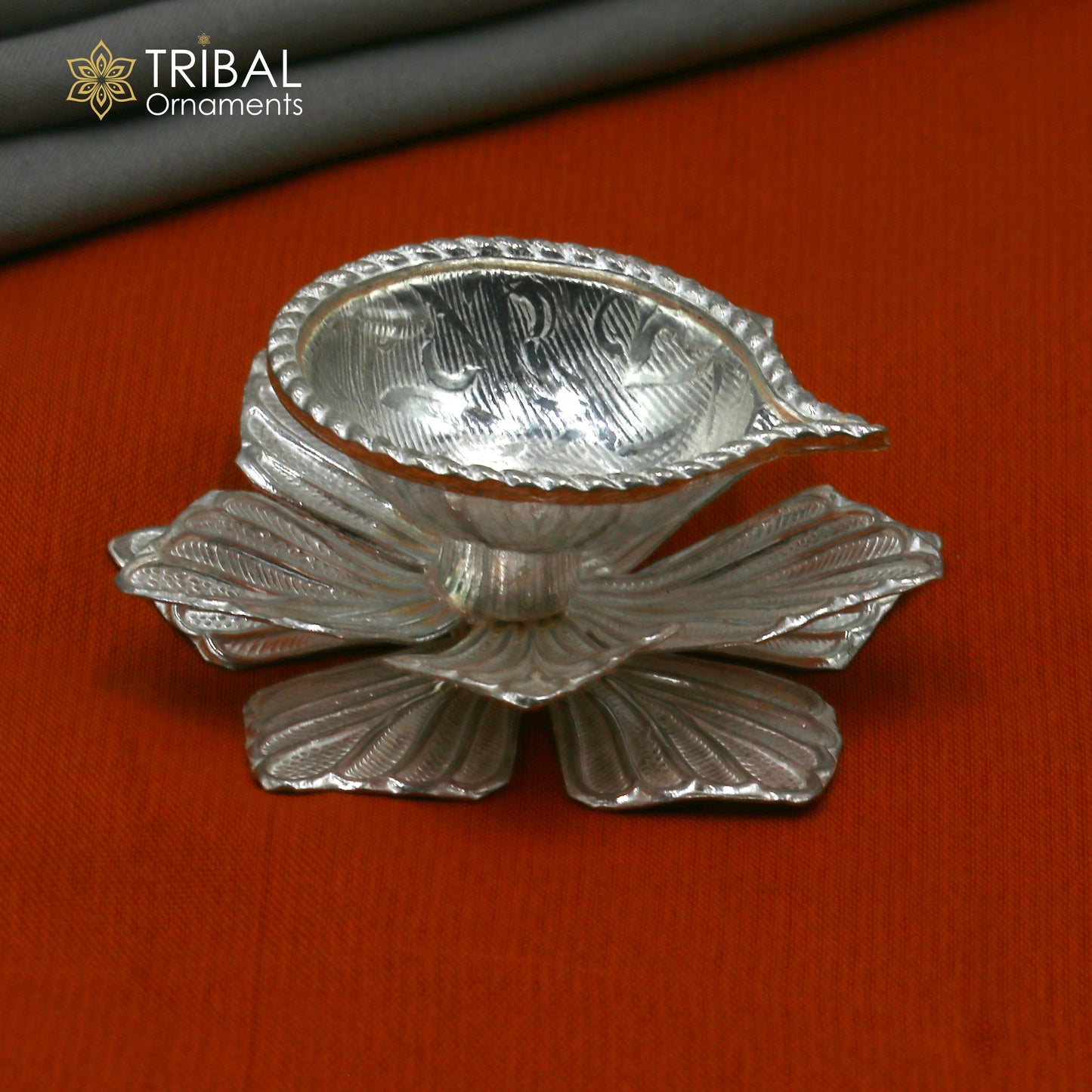 925 sterling silver handcrafted flower design lamp/ Deepak, silver article, puja utensils, silver figurine su1066 - TRIBAL ORNAMENTS