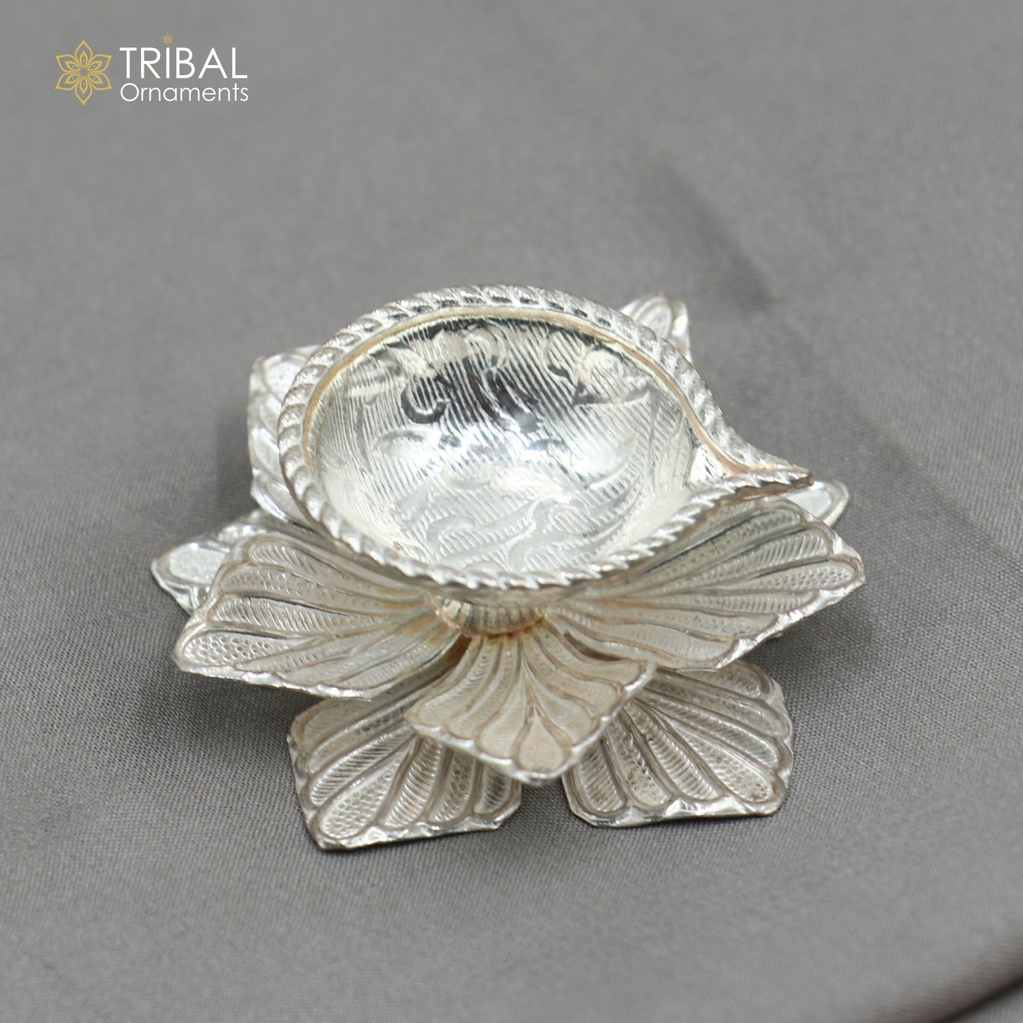 925 sterling silver handcrafted flower design lamp/ Deepak, silver article, puja utensils, silver figurine su1066 - TRIBAL ORNAMENTS