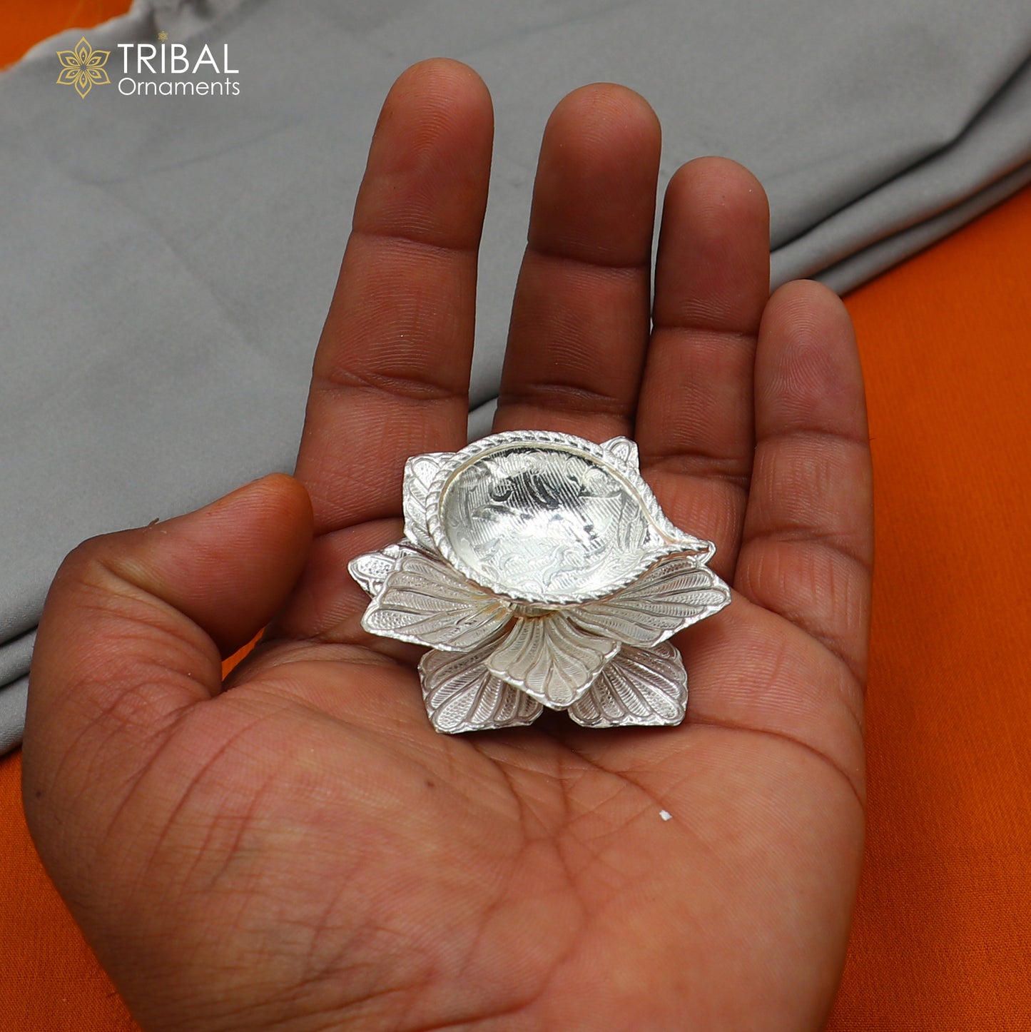 925 sterling silver handcrafted flower design lamp/ Deepak, silver article, puja utensils, silver figurine su1066 - TRIBAL ORNAMENTS