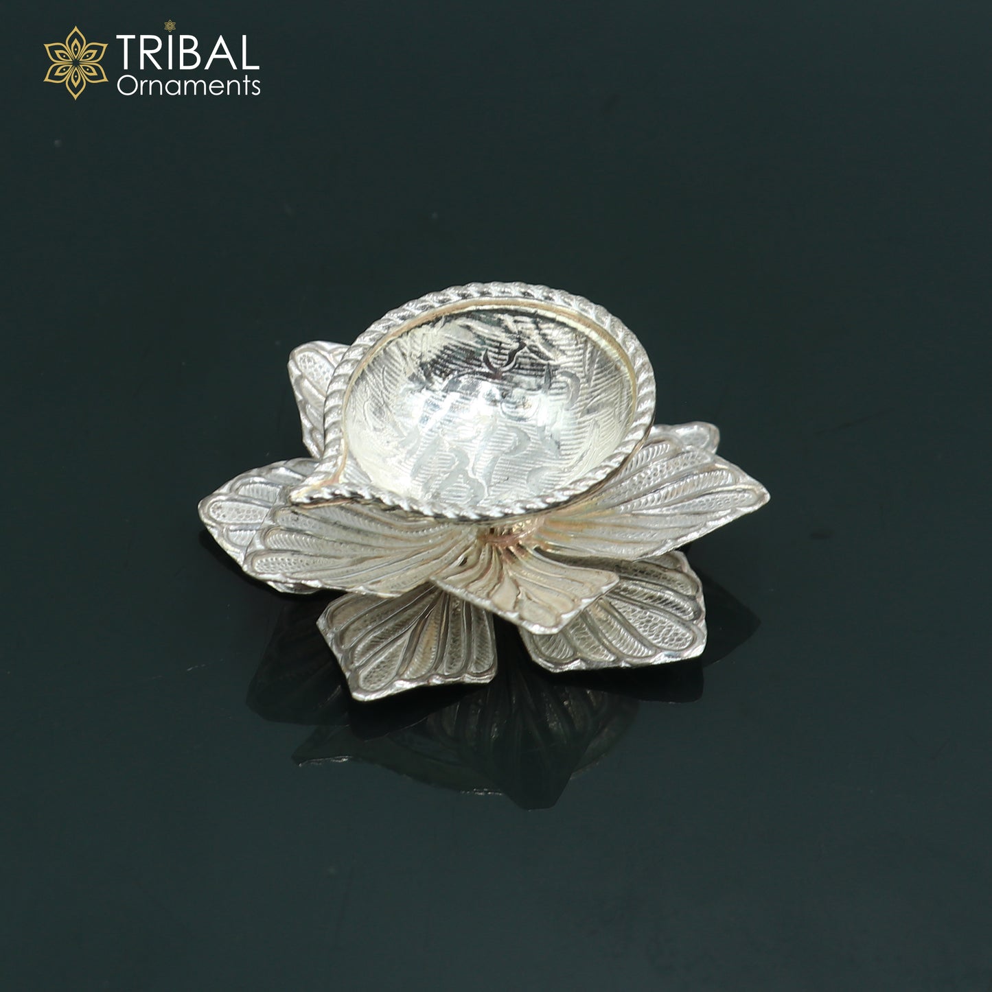 925 sterling silver handcrafted flower design lamp/ Deepak, silver article, puja utensils, silver figurine su1066 - TRIBAL ORNAMENTS